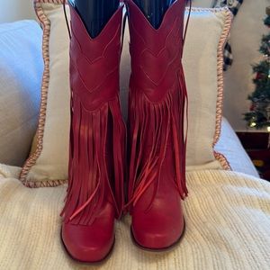 Red fringe boots size 7